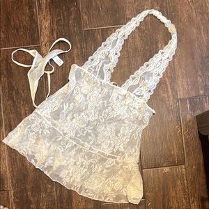 2007 Victoria's Secret White Lace Halter Top Chemise with Matching Thong